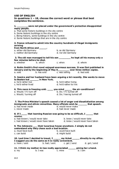 sample test for english proficiency Reader