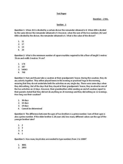 sample test paper for principal and banking PDF