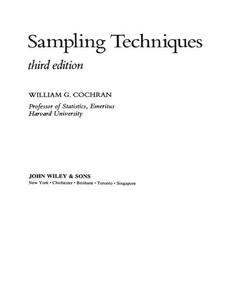 sampling techniques third edition by william g cochran solution manual PDF