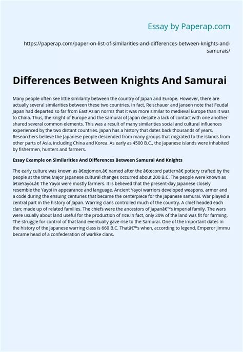 samurai and knights essay Reader