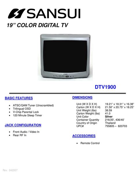 sansui dtv1900 tvs owners manual Doc
