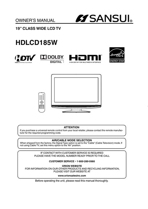 sansui hdlcdvd190 tvs owners manual PDF