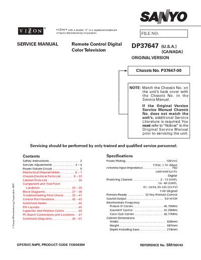 sanyo dp37647 service manual Reader