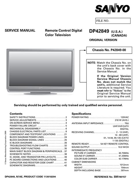 sanyo dp42849 service manual pdf Ebook Epub