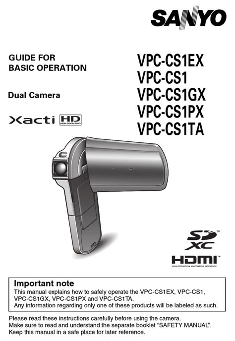sanyo vpc cs1 camcorders owners manual Doc