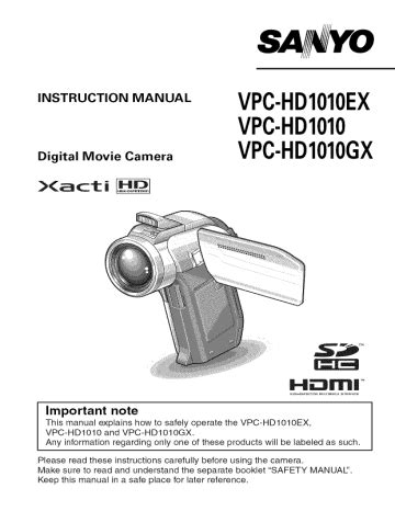 sanyo vpc zh1 camcorders owners manual PDF