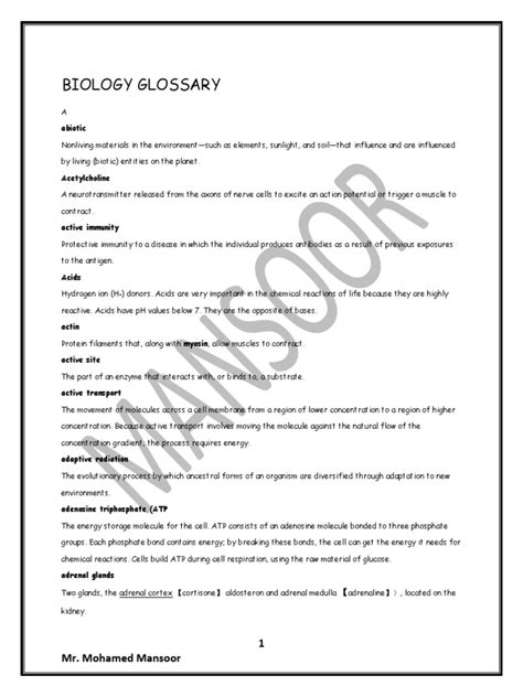 sat biology glossary Doc