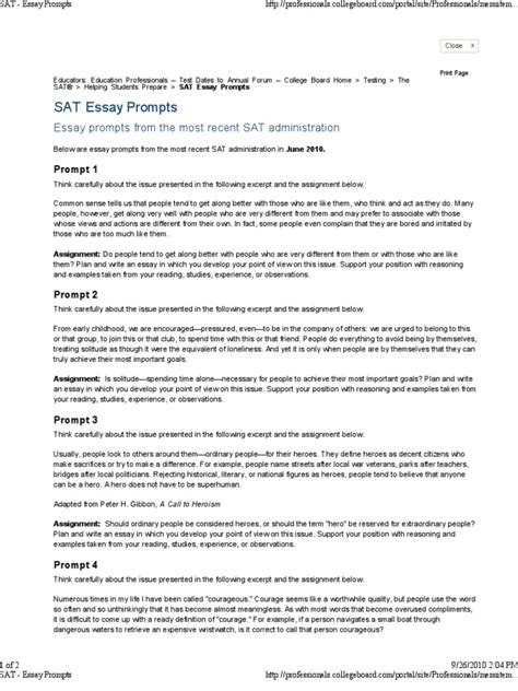 sat essay questions 2010 Epub