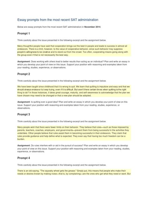 sat prompts and sample essays Epub