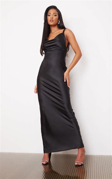 satin maxi dress black