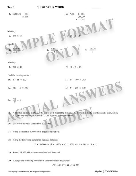 saxon math answer key algebra1 Ebook Doc