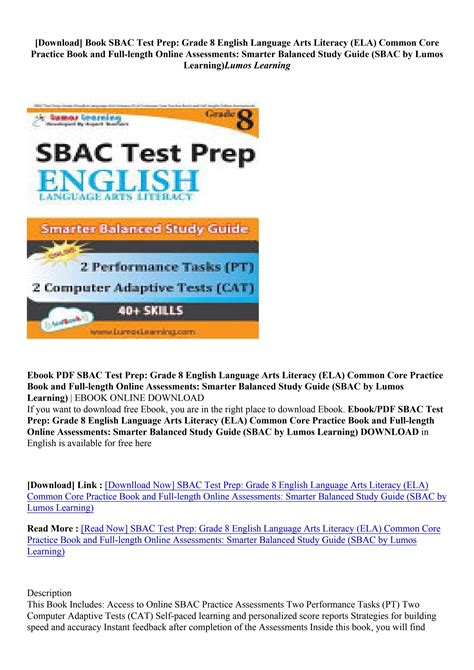 sbac test prep grade 8 english language arts literacy ela common core practice book and full length online Kindle Editon