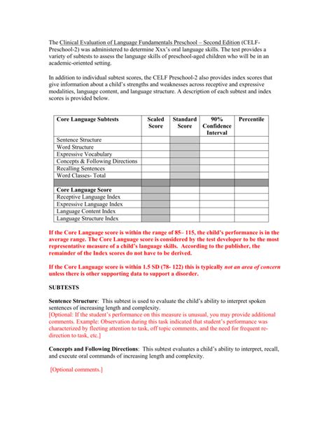 scaled scores on celf preschool 2 Doc