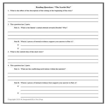 scarlet ibis common core passage questions multiple choice  PDF PDF