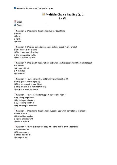 scarlet letter quizzes by chapter Kindle Editon