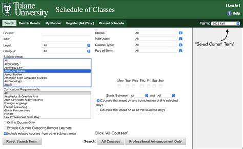schedule of classes tulane