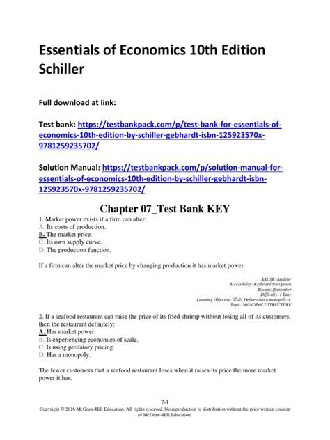 schiller essentials of economics homework answer key PDF