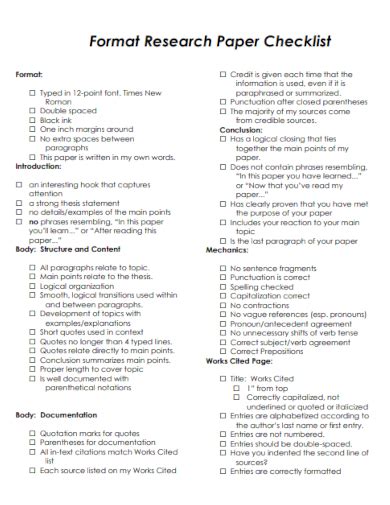 science research paper checklist PDF
