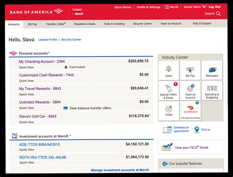 screenshot bank of america account balance