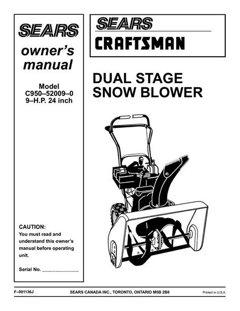 sears 9hp snowblower owners manual PDF