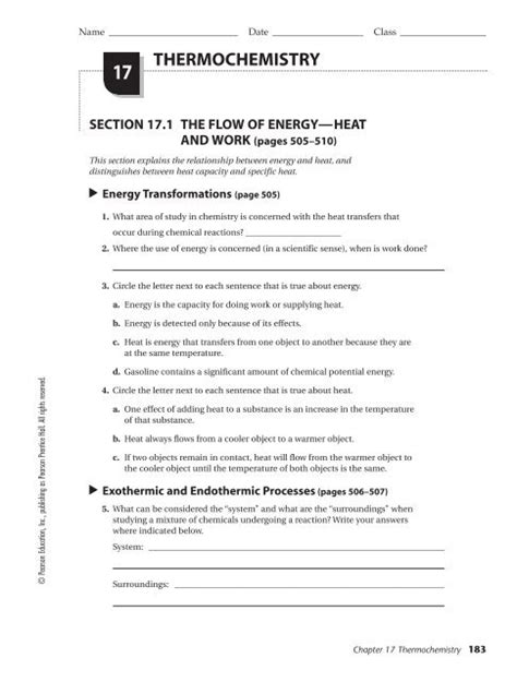 section 17 1 the flow of energy heat and work answer key Doc