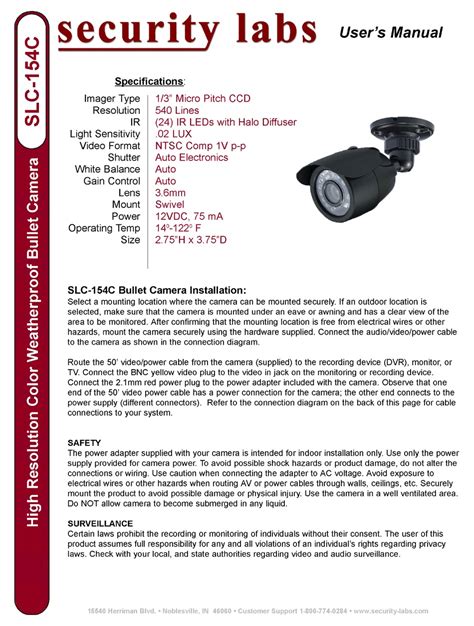 security labs slc 128c security cameras owners manual Epub