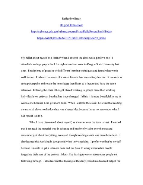 self reflective essay samples Doc