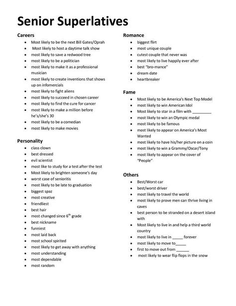 senior year superlatives