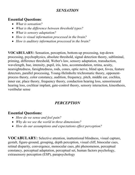 sensation and perception study guide Reader