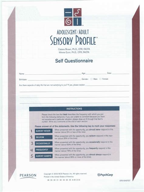 sensory profile caregiver questionnaire score sheet Doc