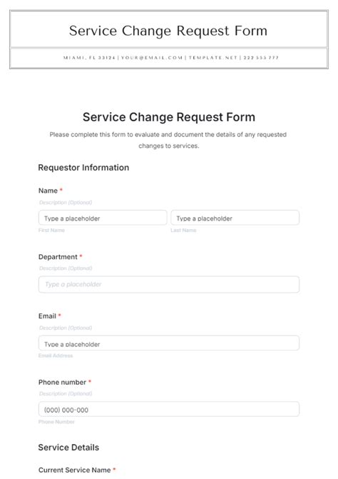 service change request template PDF