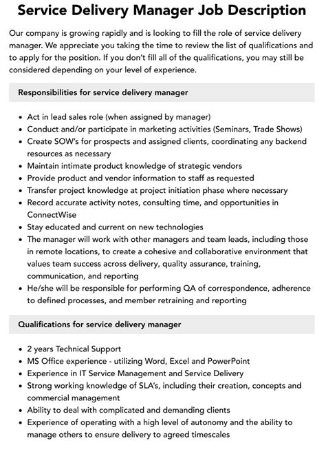 service delivery manager job description ibm PDF