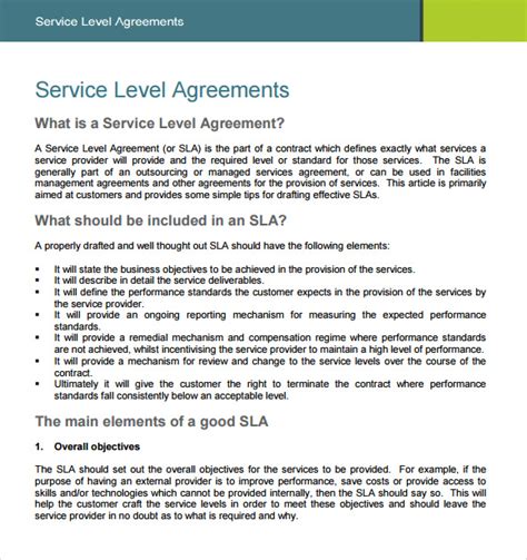 service level agreement for provision of service Doc