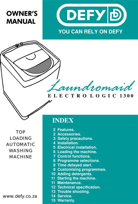 servis 1300 washing machine manual PDF