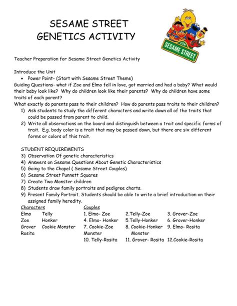 sesame street genetics activity answers Doc