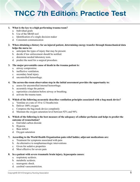 seventh edition tncc test questions Reader