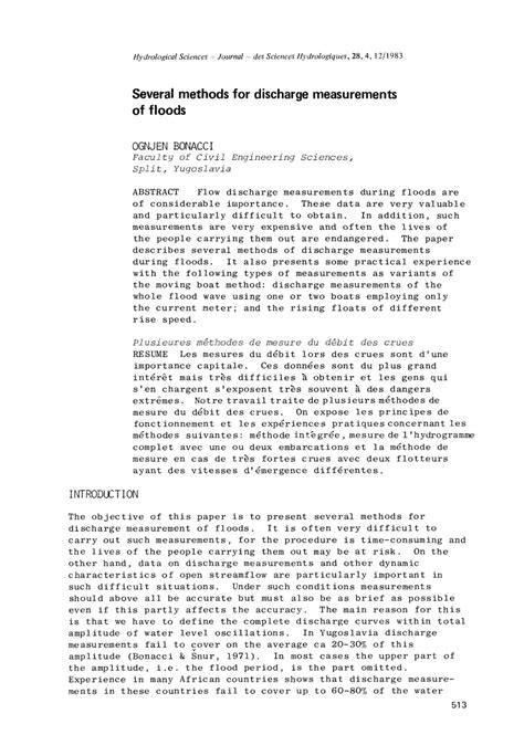 several methods for discharge measurements of floods pdf Epub