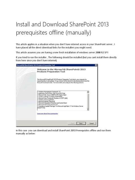 sharepoint 2013 prerequisites manual install Reader