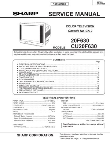 sharp 20f630 tvs owners manual Reader