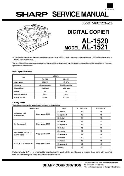 sharp al 1521 multifunction printers accessory owners manual Epub