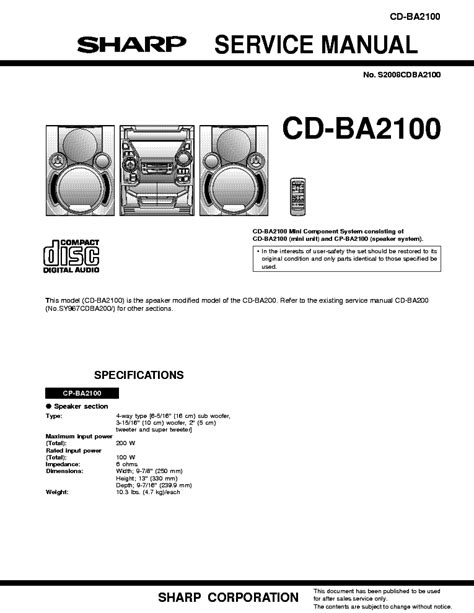 sharp cd ba2100 cd players owners manual Doc