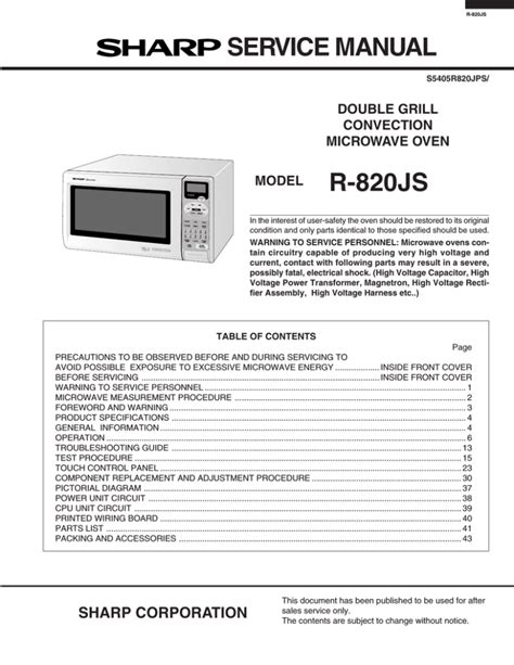 sharp convection microwave service manual Kindle Editon