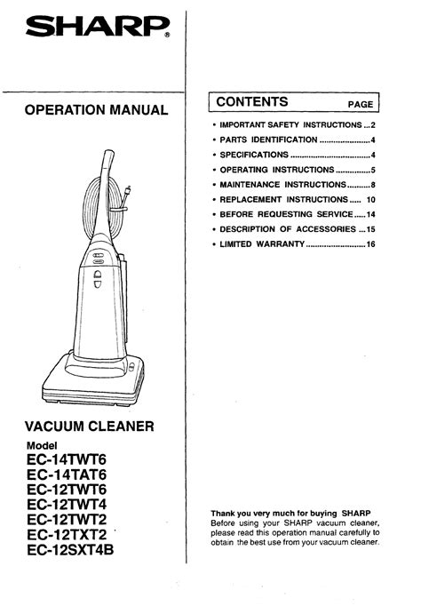 sharp ec tu5907 vacuums owners manual PDF