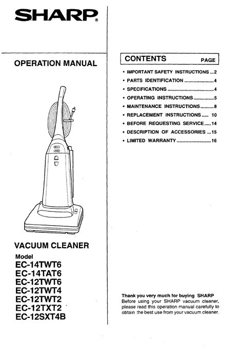 sharp ec tu5909 vacuums owners manual PDF