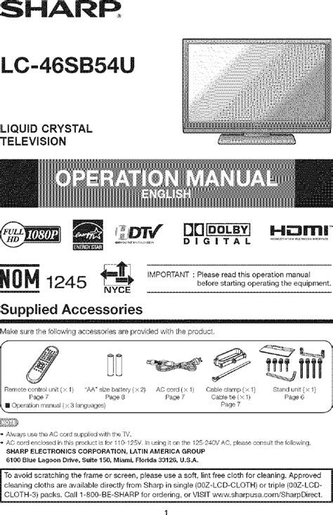 sharp lc 46sb54u owners manual Doc