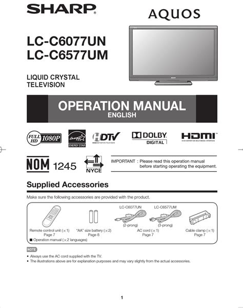 sharp lc c6077un tvs owners manual Kindle Editon