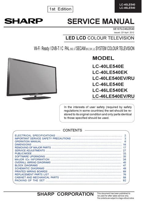 sharp lc40e67u service manual PDF