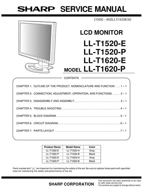 sharp ll t1510 monitors owners manual PDF