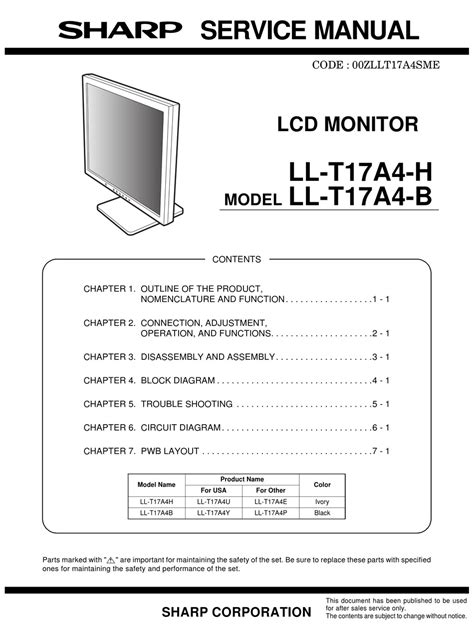 sharp ll t17d4 monitors owners manual Kindle Editon