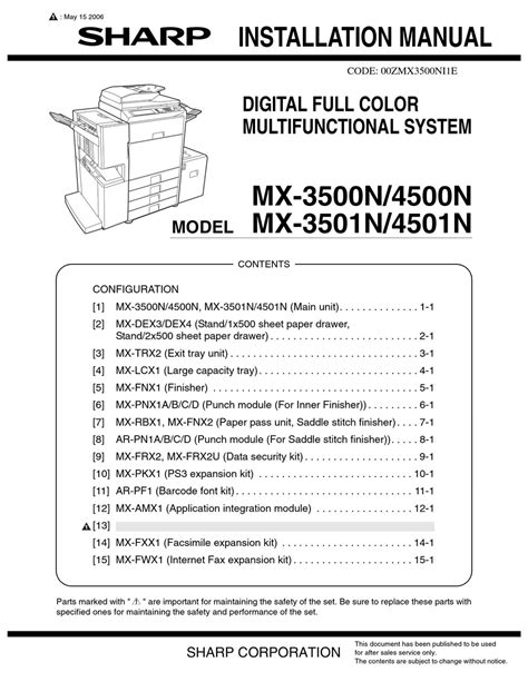 sharp mx 4501n multifunction printers accessory owners manual Doc